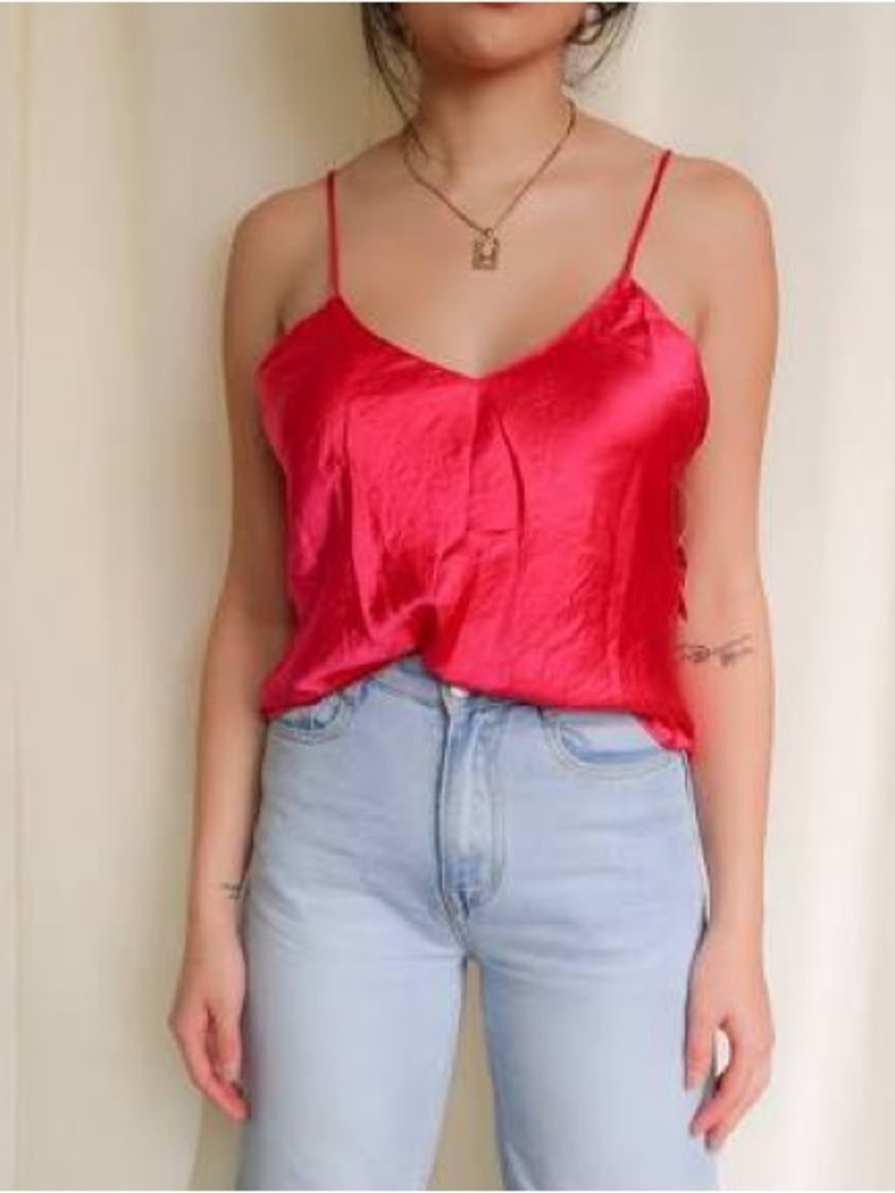 Red Satin Spaghetti Strap Cami Top Size 12